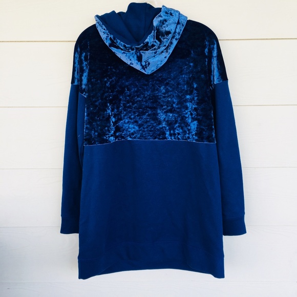Blue Long Sleeve Hoodie with Velvet Top - Picture 5 of 5